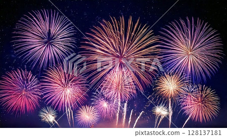 Beautiful and gorgeous fireworks shining in the night sky Background material 16:9 size AI generated material Beautiful and gorgeous fireworks shining in the night sky Background material 16:9 size AI generated material 128137181