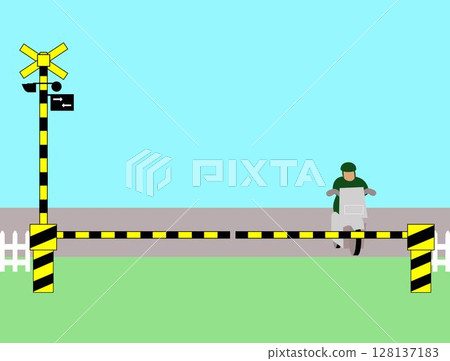 Railroad crossing and motorcycle illustration 128137183