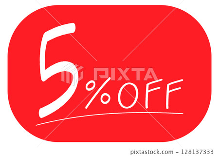 Hand-drawn "5% OFF" icon on a red background Hand-drawn "5% OFF" icon on a red background 128137333