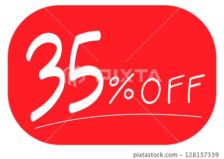 紅色背景上手繪的「35% 折扣」圖標 128137339