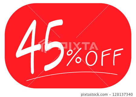 紅色背景上手繪的「45% 折扣」圖標 128137340