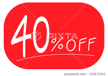 Hand-drawn "40% OFF" icon on a red background 128137341