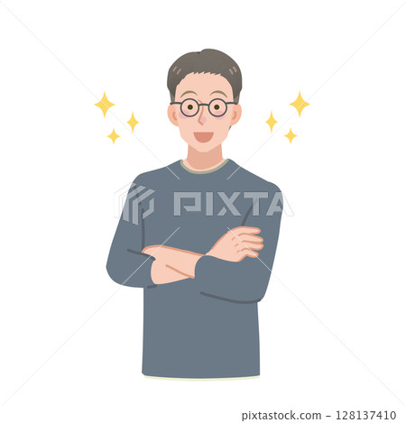 一名戴著眼鏡、穿著休閒服、雙臂交叉的男子 128137410