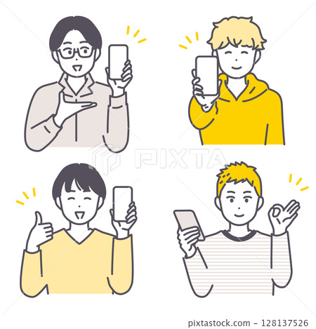 Illustration material of a young man and a smartphone 128137526