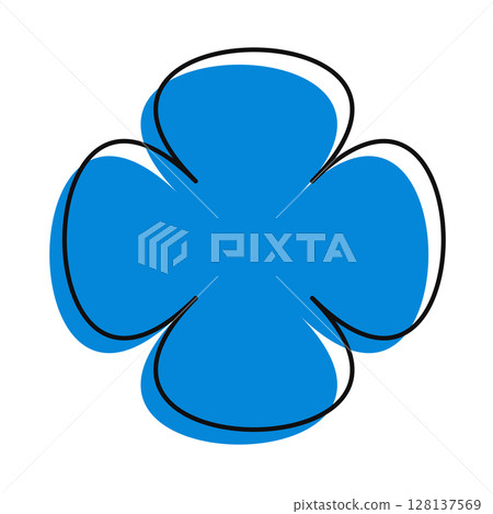 Bright blue flower icon in abstract hand-drawn style. Geometric and colorful, with a playful offset effect. 128137569