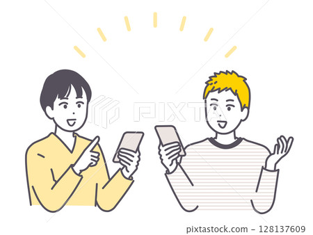 Illustration material of a man talking with a smartphone 128137609