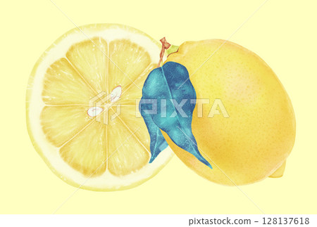 夏日清爽檸檬明信片 128137618