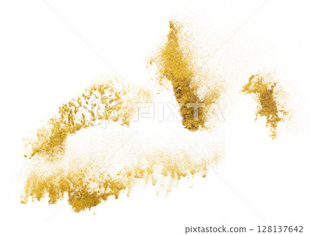 Gold metallic glitter sparkle explosion in air. Golden Glitter sand spark blink celebrate Chinese new year, fly throw gold glitters particle. White background isolated, selective focus Blur bokeh Gold metallic glitter sparkle explosion in air. Golden Glitter sand spark blink celebrate Chinese new year, fly throw gold glitters particle. White background isolated, selective focus Blur bokeh 128137642