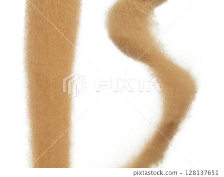Sand flying explosion, Golden grain wave explode. Abstract cloud fly. Yellow colored sand splash throwing in Air. White background Isolated high speed shutter, throwing freeze stop motion Sand flying explosion, Golden grain wave explode. Abstract cloud fly. Yellow colored sand splash throwing in Air. White background Isolated high speed shutter, throwing freeze stop motion 128137651