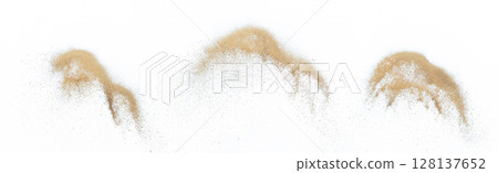 Sand flying explosion, Golden sand wave explode. Abstract sands cloud fly. Yellow colored sand splash throwing in Air. White background Isolated high speed shutter, throwing freeze stop motion Sand flying explosion, Golden sand wave explode. Abstract sands cloud fly. Yellow colored sand splash throwing in Air. White background Isolated high speed shutter, throwing freeze stop motion 128137652