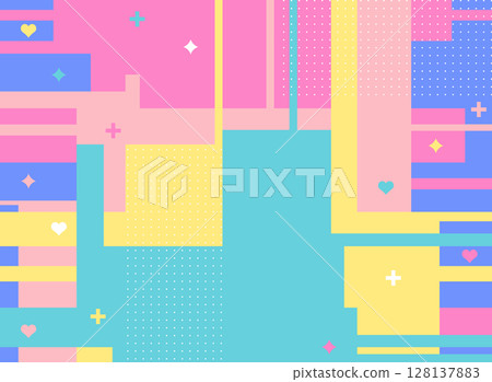 Cute Memphis style geometric collage background 128137883