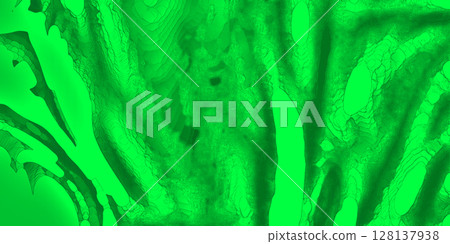 A bright biological abstract image texture with fluorescent green and complex overlapping stained vein patterns resembling transparent leaf veins 128137938