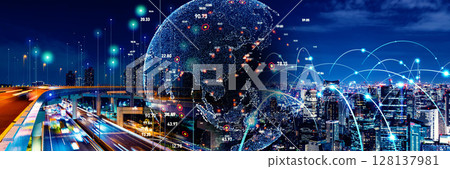 Earth and digital technology Global network Horizontal visual for banners and advertisements 128137981