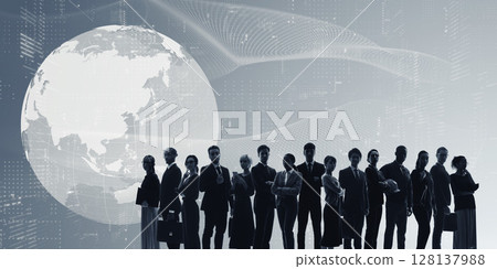 Earth and people of various nationalities Horizontal visual for banners and advertisements 128137988