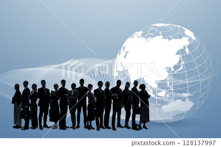 Earth and people of various nationalities Horizontal visual for banners and advertisements 128137997