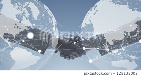 People shaking hands and a world map Horizontal visual for banners and advertisements People shaking hands and a world map Horizontal visual for banners and advertisements 128138002