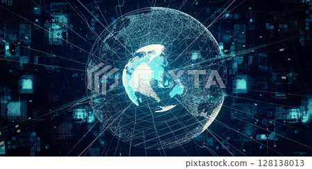 Earth and digital technology Horizontal visual for banners and advertisements 128138013