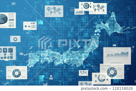 Map of Japan and business data Horizontal visuals for banners and advertisements 128138020