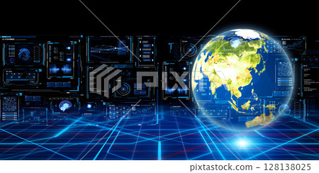 Earth and digital technology Horizontal visual for banners and advertisements Earth and digital technology Horizontal visual for banners and advertisements 128138025