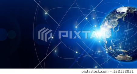 地球和通訊網路橫幅和廣告的水平視覺 地球和通訊網路橫幅和廣告的水平視覺 128138031