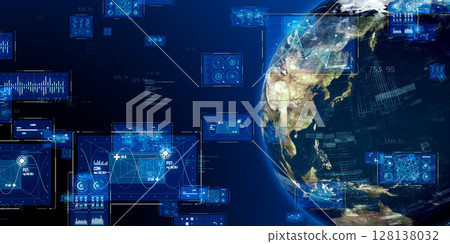 Earth and digital technology Horizontal visual for banners and advertisements 128138032