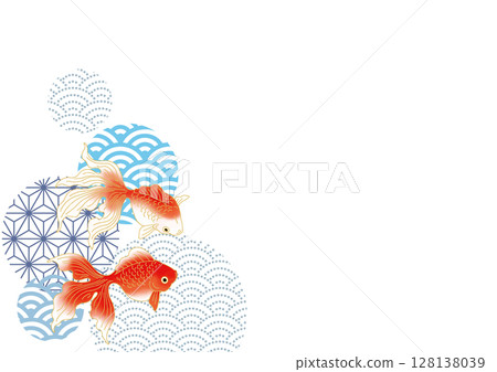 金魚遊動的夏季圖像的日本圖案背景材料 金魚遊動的夏季圖像的日本圖案背景材料 128138039