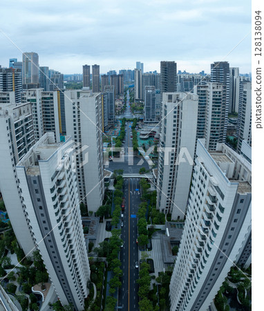 Aerial view of landscape at night in chengdu city,China 128138094
