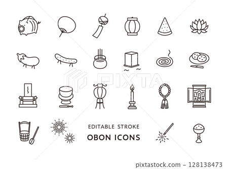 盂蘭盆節相關圖示集（單色） 128138473