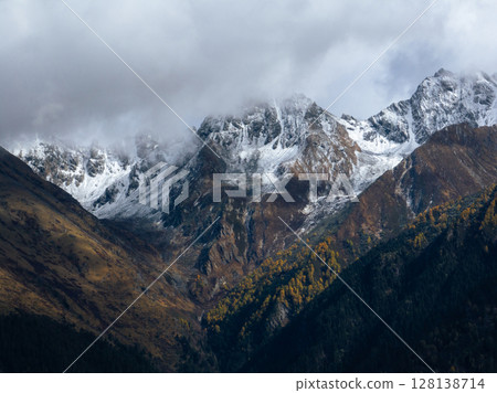 Aerial view of beautiful autumn forest landscape in China Aerial view of beautiful autumn forest landscape in China 128138714
