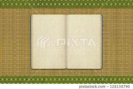 An old Japanese-bound book and a bordered tatami mat background 128138790