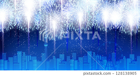 煙火夏日問候風景背景 128138905