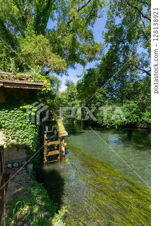 <Azumino> Spectacular view of the waterwheel and beautiful stream at Daio Wasabi Farm 128138921