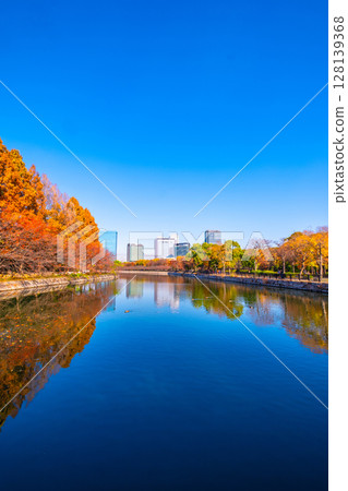 大阪城公園和大阪商業園在秋天 128139368