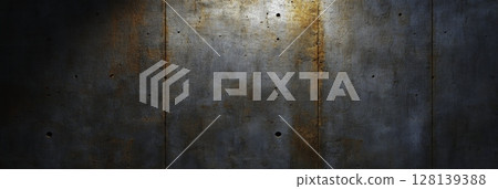 Textured concrete wall with rust and weathered details in dramatic lighting 128139388