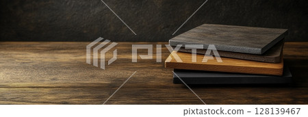 Wooden Planks with Various Textures and Colors on Rustic Table Background 128139467