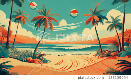 夏季島嶼風景插畫 128139994