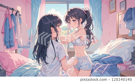 高中女生日常生活動漫風格插畫 128140140