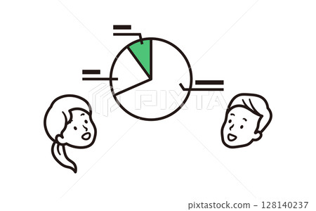 一位女商人和一位商人在分析餅圖時開會的簡單說明 128140237