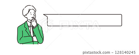一個簡單的插圖，一個講話泡泡和一個商人思考的上半身 128140245