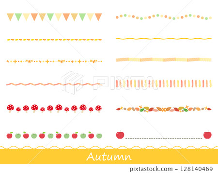 A set of illustration materials featuring cute autumn motifs, lines, borders, and underlines A set of illustration materials featuring cute autumn motifs, lines, borders, and underlines 128140469