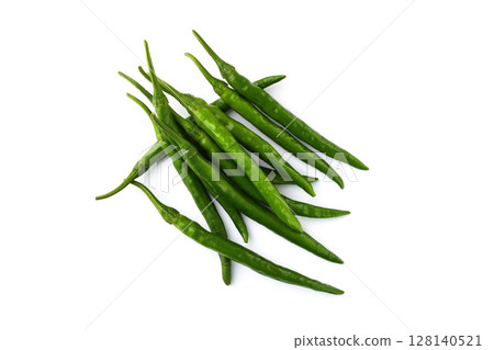 Green chili peppers (white background, copy space available) 128140521