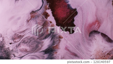 Mix paint. Ink flow. Defocused red bronze brown color acrylic liquid fluid wet pigment spreading on abstract art creative background. Mix paint. Ink flow. Defocused red bronze brown color acrylic liquid fluid wet pigment spreading on abstract art creative background. 128140597