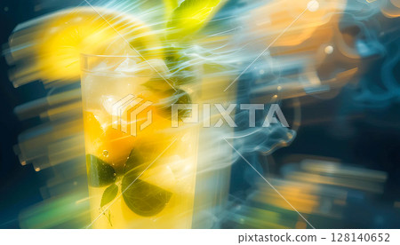Citrus cocktail with mint and motion blur effects 128140652