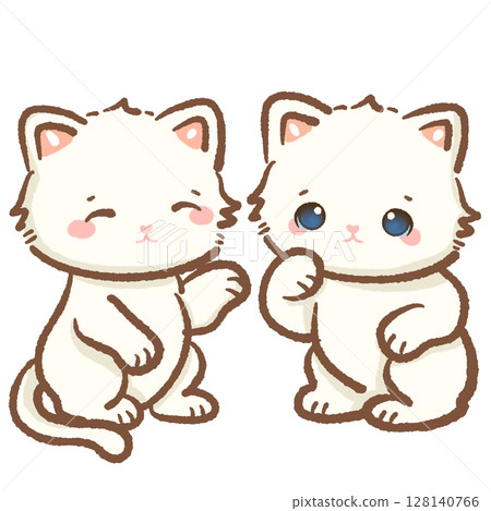 Cute Kawaii Zodiac Cat Clipart with the twin cat tail Adorable gemini Astrology Animal Character Illustration for Kids Stickers Scrapbooking Digital Planners and Horoscope Designs 128140766