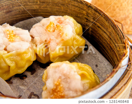 Shrimp and Fish Roe Siu Mai, Juicy shrimp, topped with fish roe Shrimp and Fish Roe Siu Mai, Juicy shrimp, topped with fish roe 128140848