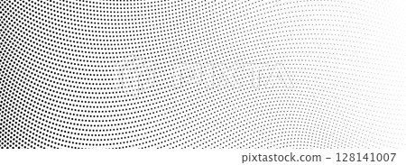 Abstract wave dotted line background. Tech dynamic dash stripe texture. Black warped and curved lines wallpaper for design template, presentation, brochure, leaflet, booklet. Vector doted backdrop 128141007