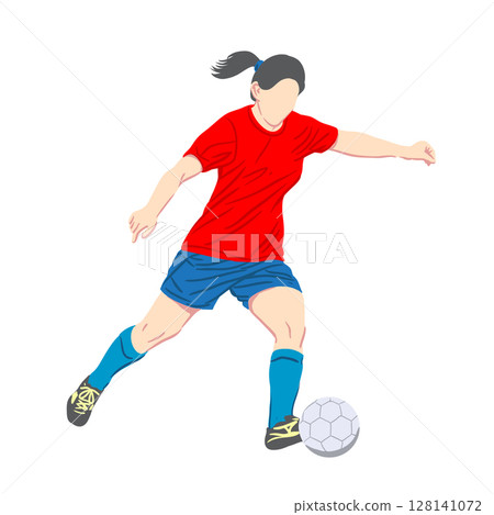 Football soccer player girl with ball in action 128141072
