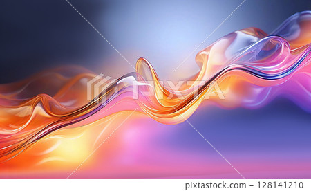 Wavy lines in purple, orange, and pink colors on a gradient background 128141210