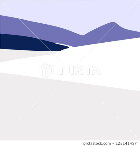 Vector mountain landscape. Winter view. Scene for skiing. Colored abstract background. Blue and white. Wall art. Poster. Illustration. 128141457