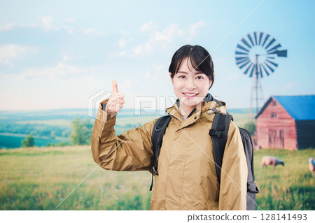 Young woman traveling in rural areas Young woman traveling in rural areas 128141493